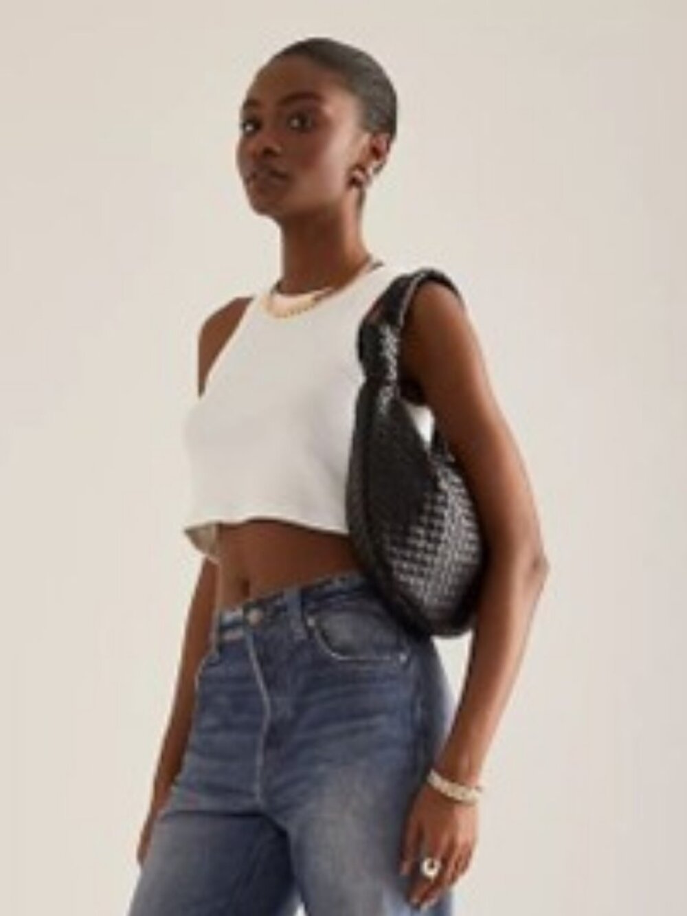 Melie Bianco Brigitte Large Vegan Shoulder Bag Hobo Woven Black Purse
